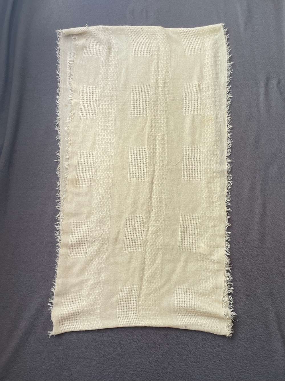 Light Cream Woven Scarf with Fringed Edges